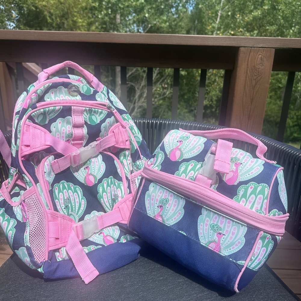 Pottery Barn Kids Peacock Pattern Backpack and Lunchbox